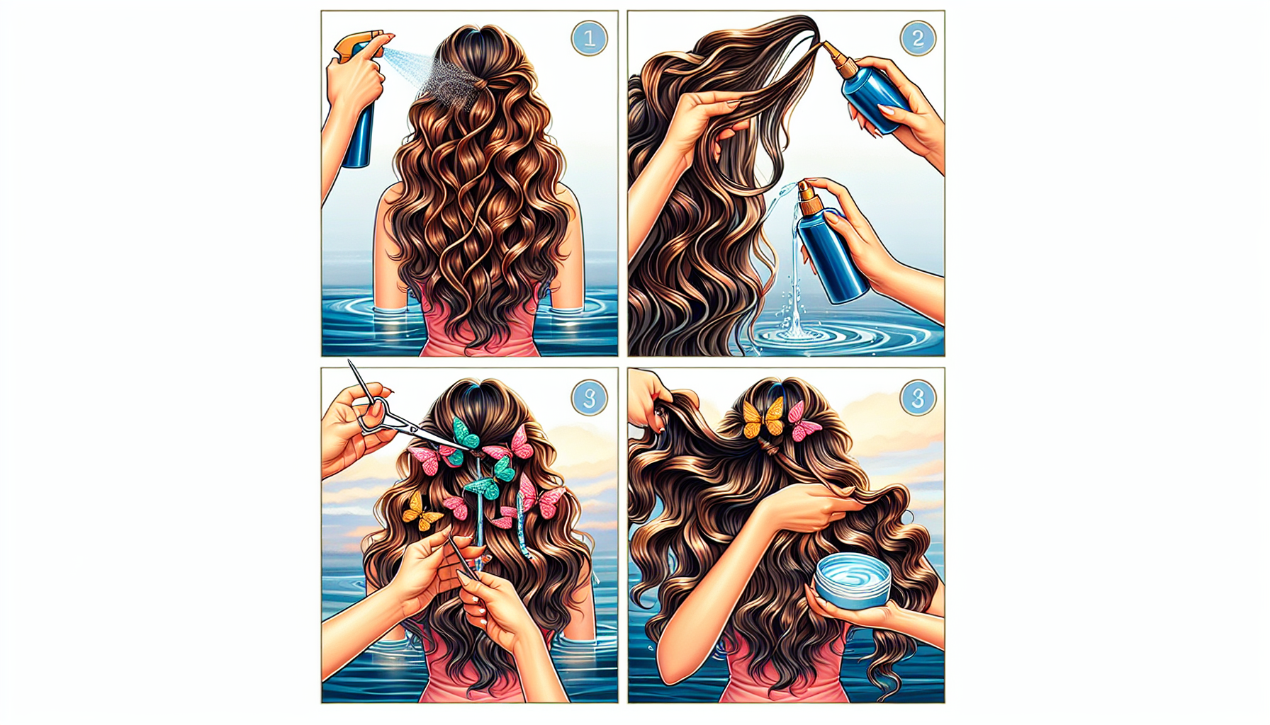 Illustration of detangling wavy hair