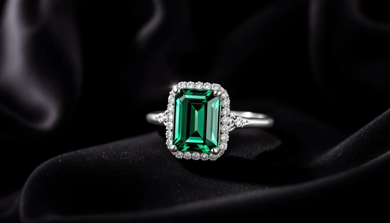 An exquisite emerald moissanite engagement ring showcasing timeless elegance.