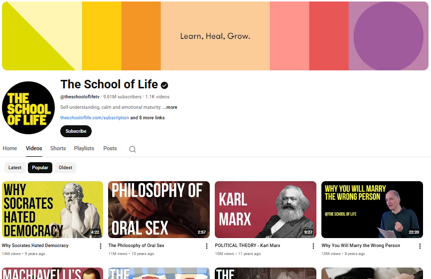 The School of Life homepage.