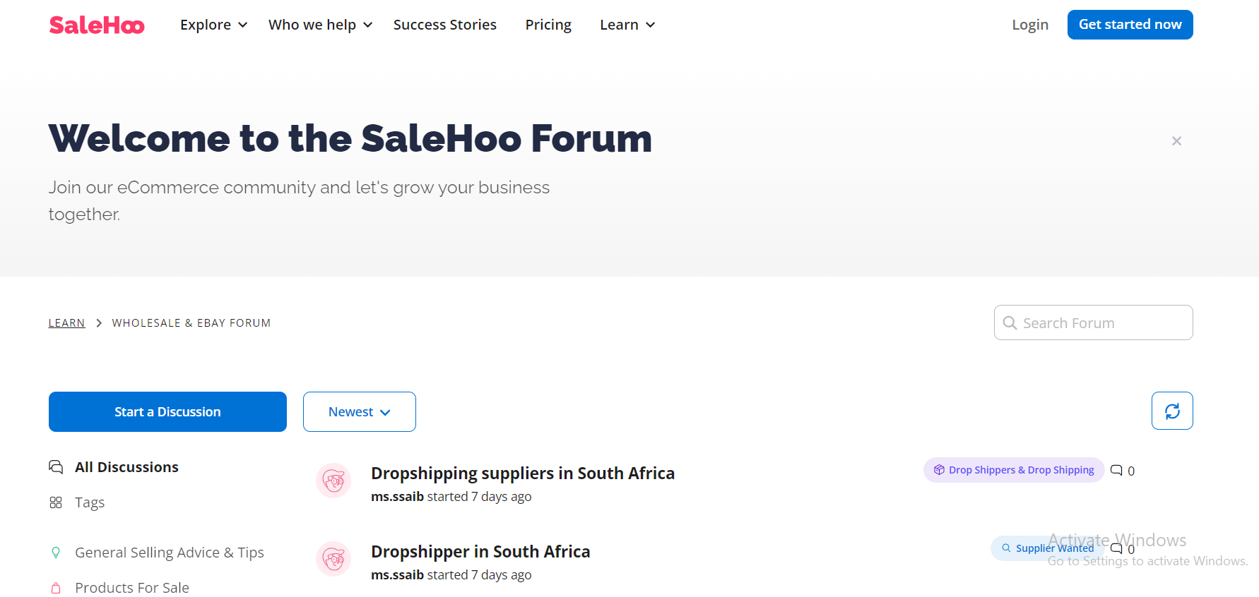 The SaleHoo Community is linked to the popular SaleHoo platform and is an excellent space for learning about dropshipping suppliers and platforms.