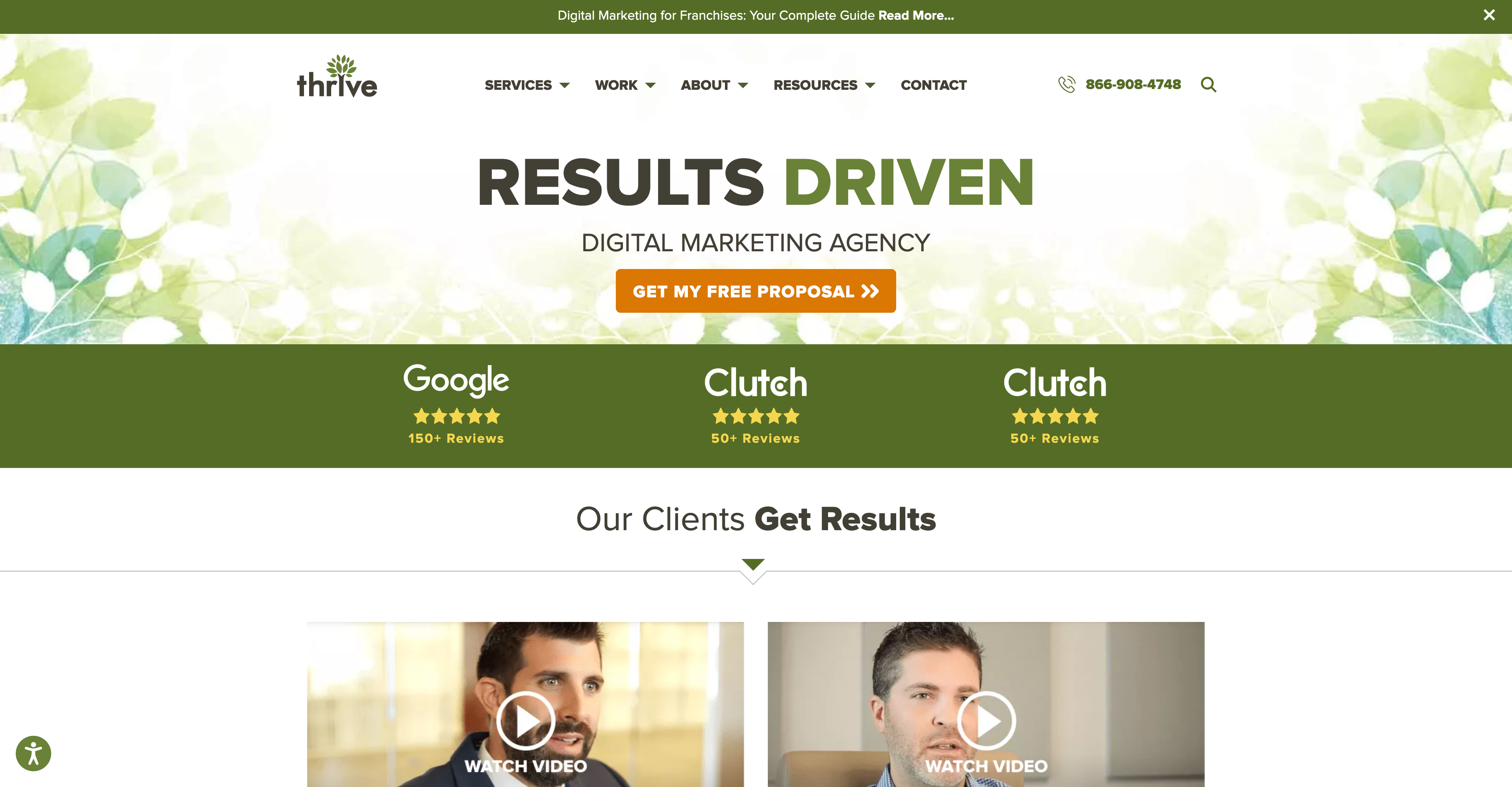 Thrive Marketing homepage.