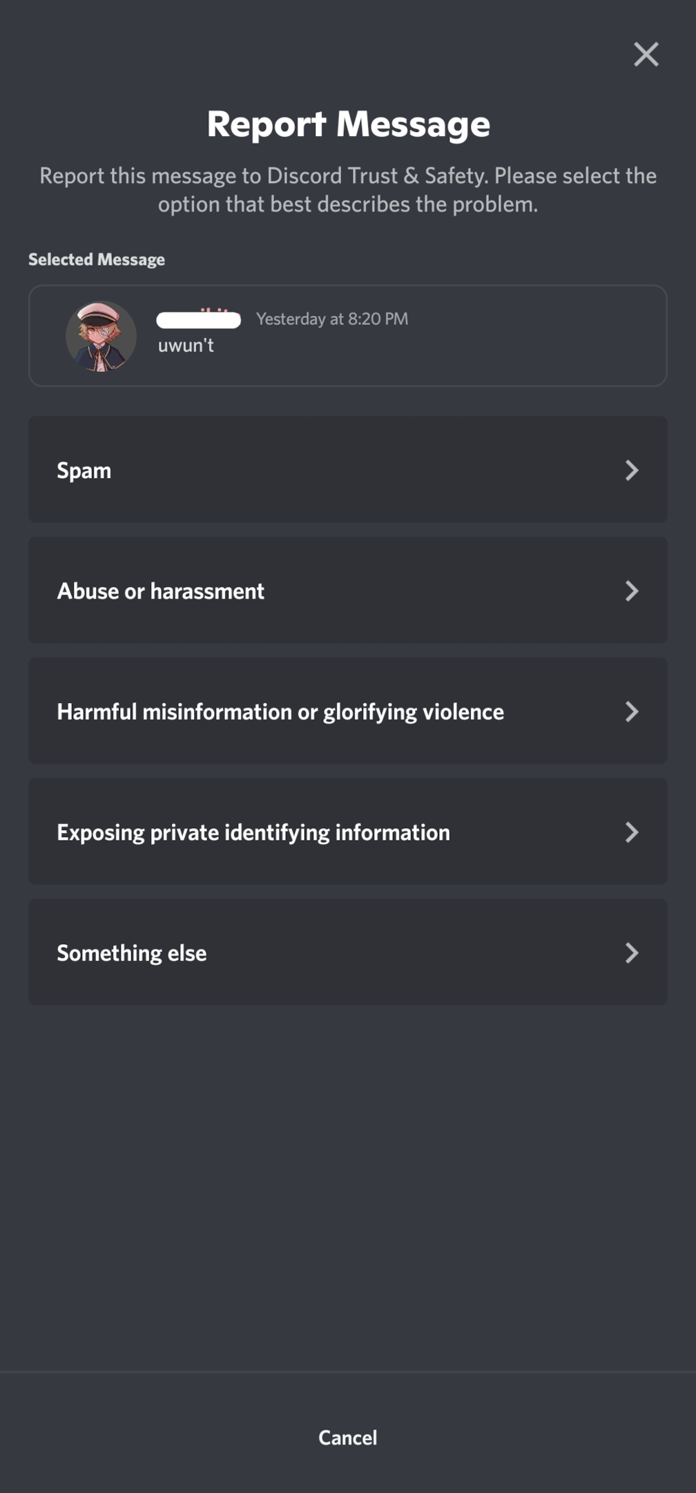 report message Discord