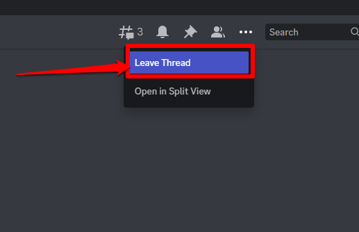 Closeup image showing how to leave a Discord thread