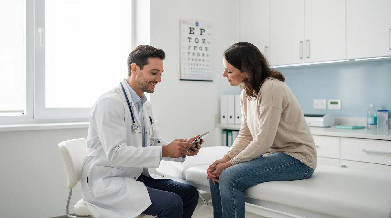 A medical professional is seen consulting with a patient in a modern clinic, discussing options for cosmetic procedures such as the Brazilian butt lift. The setting is well-equipped, emphasizing the importance of a board-certified plastic surgeon for procedures like buttock augmentation and fat transfer.