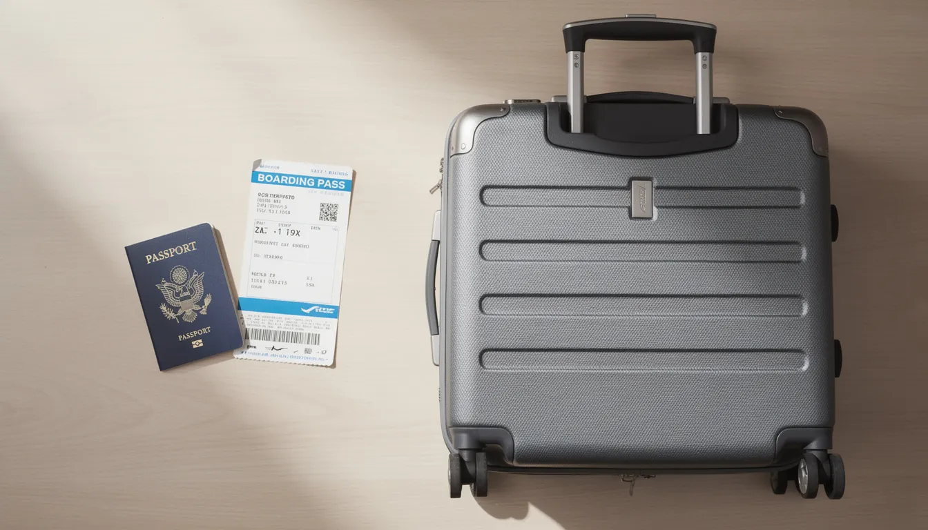 The image shows a suitcase and a passport placed next to an airline boarding pass, symbolizing the excitement of travel and holiday entitlement. This scene evokes the anticipation of a pre-booked holiday, highlighting the importance of planning and understanding one's annual leave options.