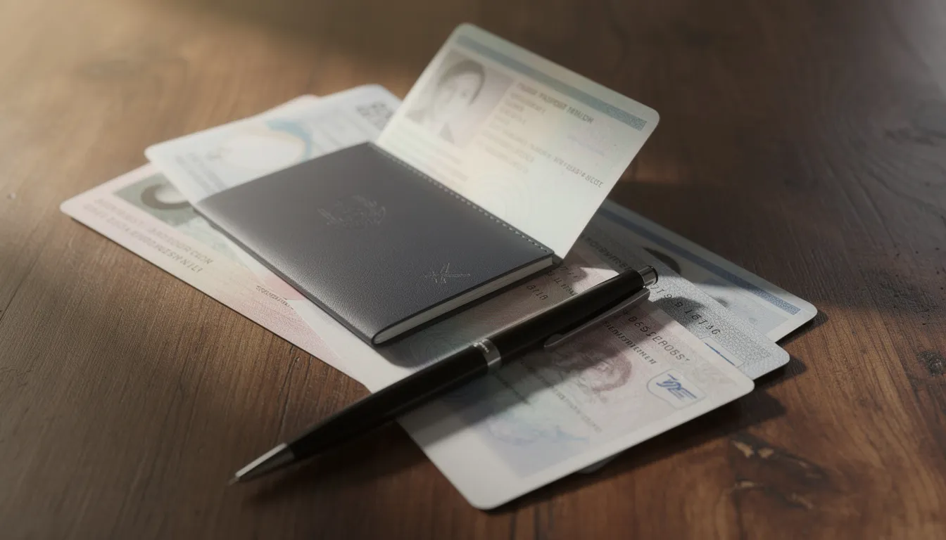 The image features a passport, various immigration documents, and a pen neatly arranged on a wooden desk, symbolizing the essential paperwork involved in the Canadian immigration process. This setup highlights the importance of proper documentation for those seeking Canada permanent residency or exploring immigration options through services provided by immigration consultants.