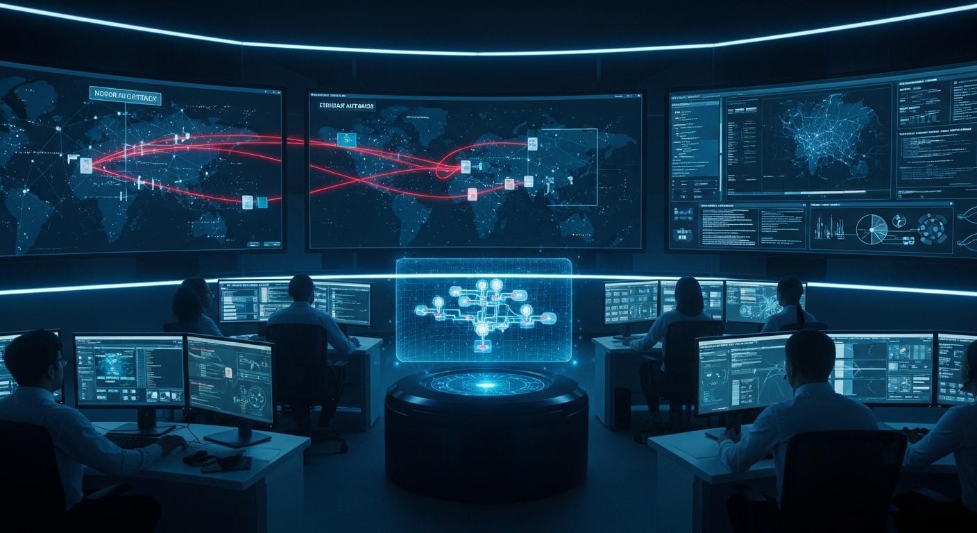 Enterprise cyber warfare simulation featuring coordinated attacks, threat hunting, incident response, and security operations center collaboration.