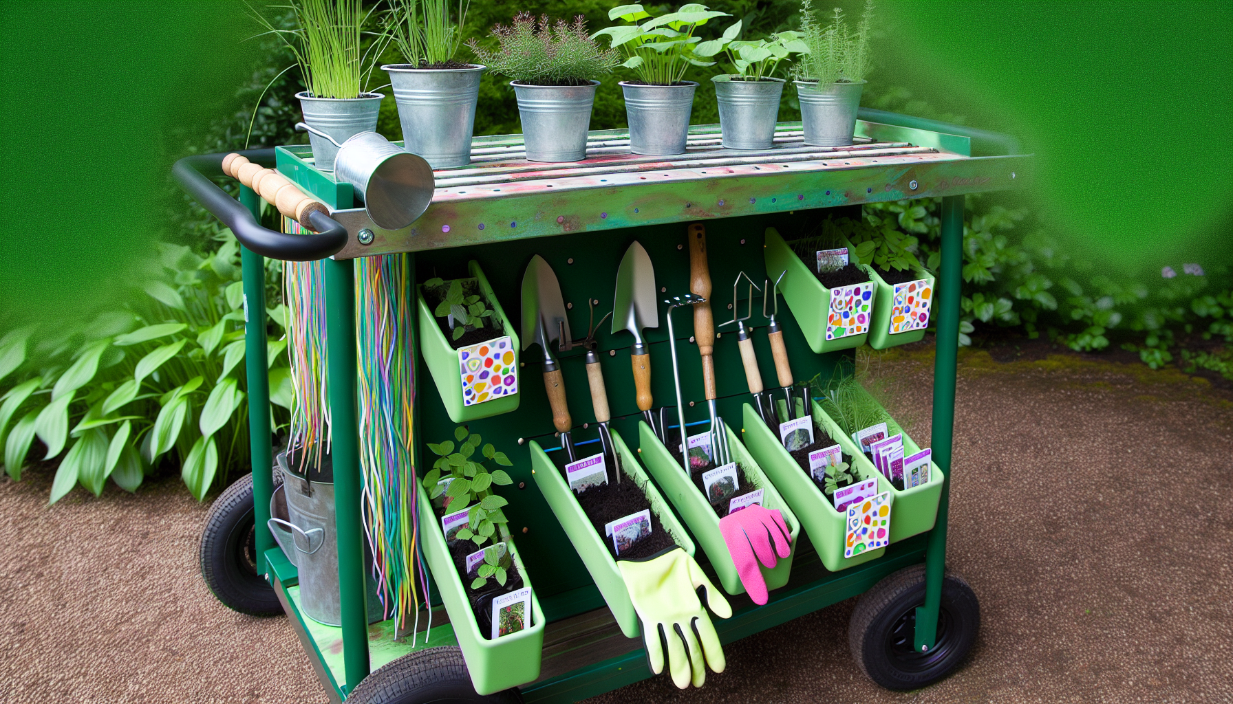 Creative use of a utility cart as a mobile garden station