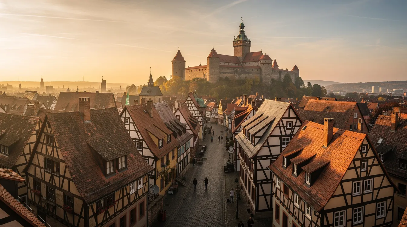 Der Panoramablick zeigt die malerische Altstadt von Nürnberg mit der beeindruckenden Kaiserburg im Hintergrund, umgeben von historischen Gebäuden und der charmanten Atmosphäre der Stadt. Diese Szene verkörpert die reiche Geschichte und Kultur Nürnbergs, die auch von Persönlichkeiten wie Dagmar Wöhrl, einer bekannten Unternehmerin und Investorin, geprägt ist.