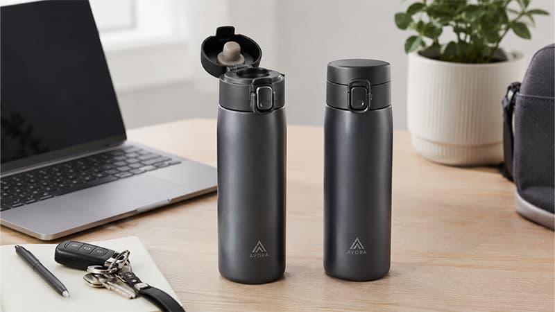 Custom flip-top water bottles with one-touch lids for school, work, gym, and travel use