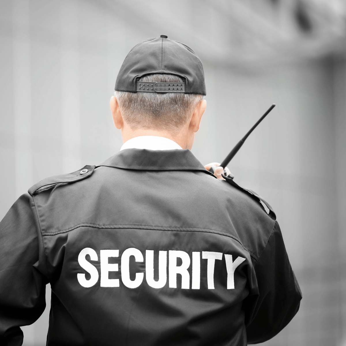 Security guard on walkie talkie