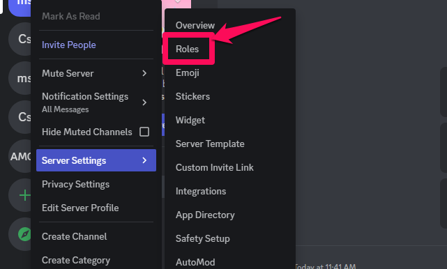 Picture showing the Roles button on Discord