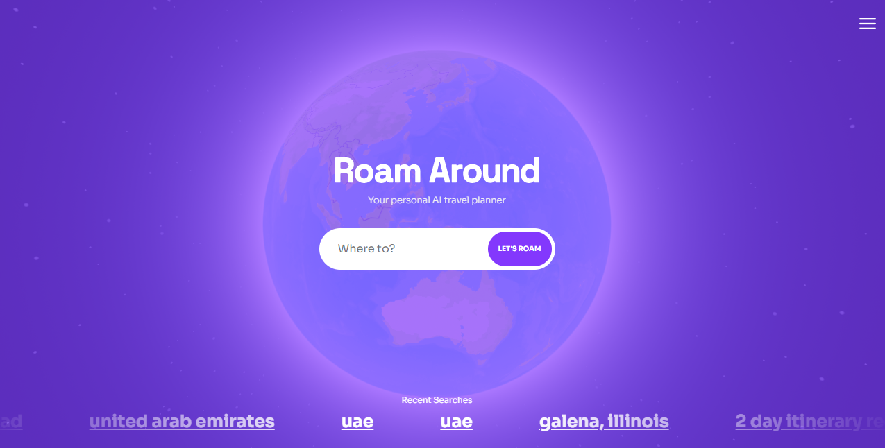 AI Travel Tool - Roam Around Website