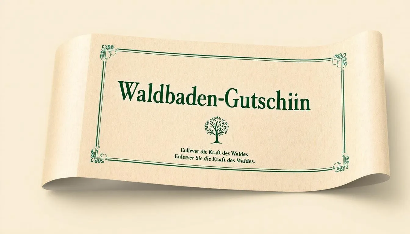 Ein Waldbaden-Gutschein, der in einer ansprechenden Geschenkverpackung präsentiert wird, zeigt eine Einladung zur Entspannung in der Natur. Dieses besondere Geschenk eignet sich hervorragend als Geburtstagsgeschenk für das Geburtstagskind, das die Ruhe und Schönheit des Waldes genießen möchte.