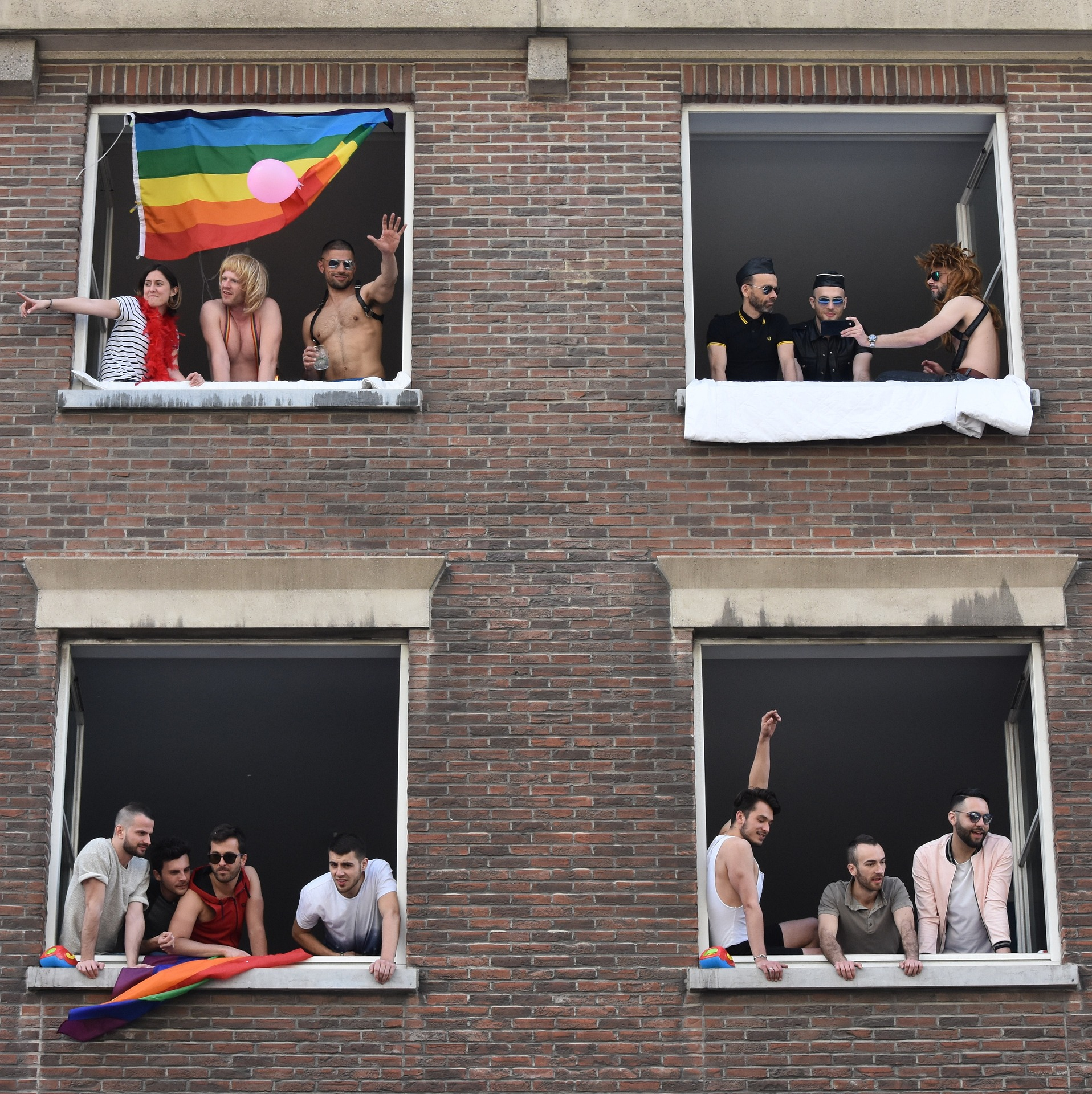 LGBT community looking out from building