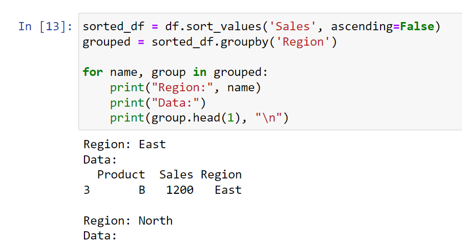 Sorting data with dataframegroupby() object