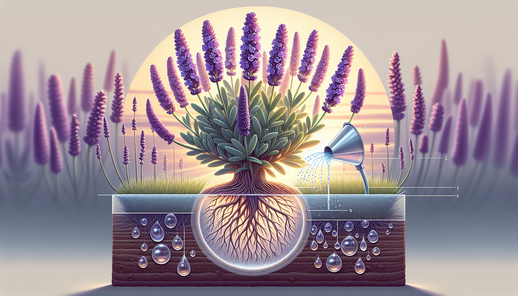 Illustration of proper watering techniques for lavender