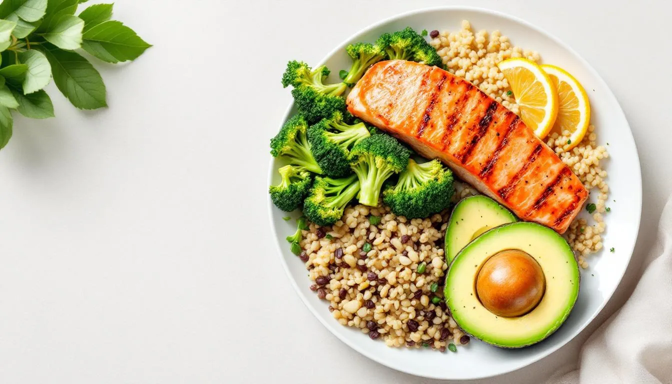 A balanced plate featuring various protein-rich foods that support weight loss.