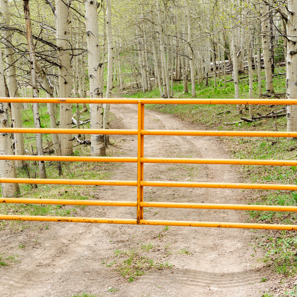 An image showing a custom ranch gate with personalized metalwork and distinctive design elements.