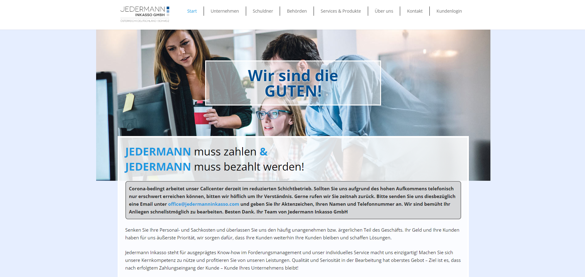 Website von Jedermann Inkasso GmbH