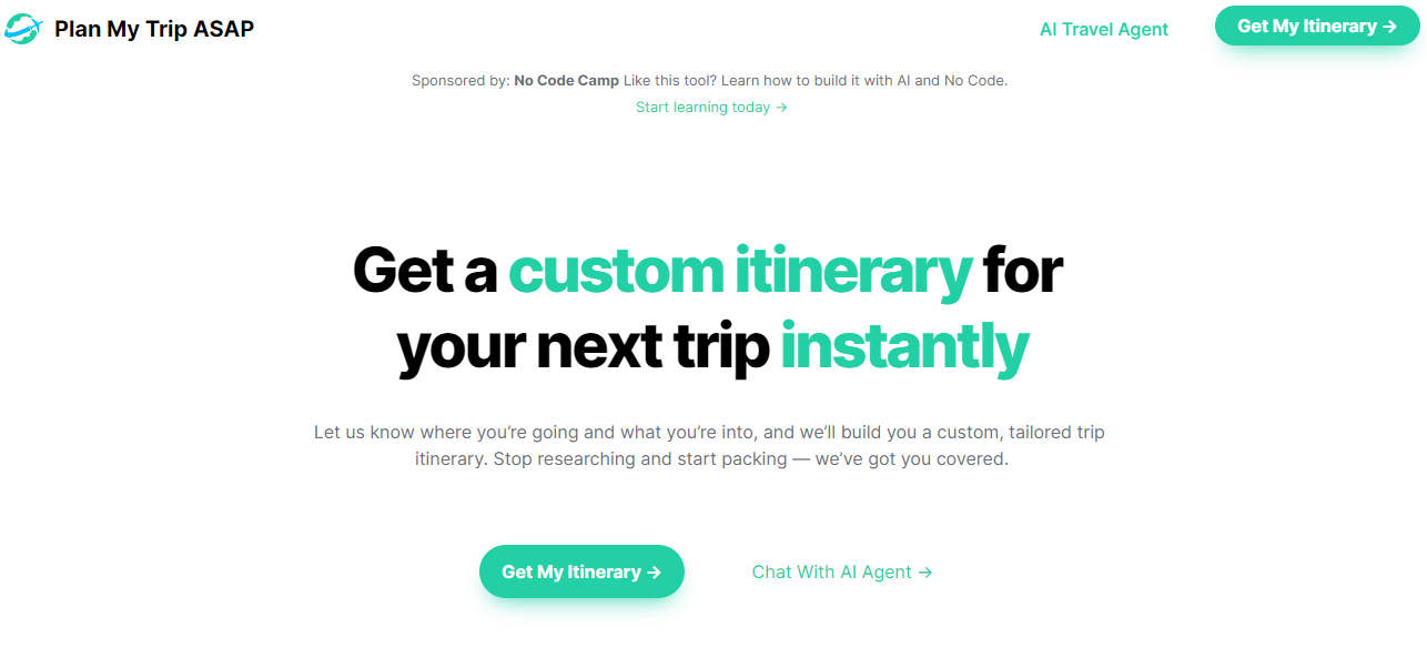 AI Travel Tool - Plan My Trip ASAP Website