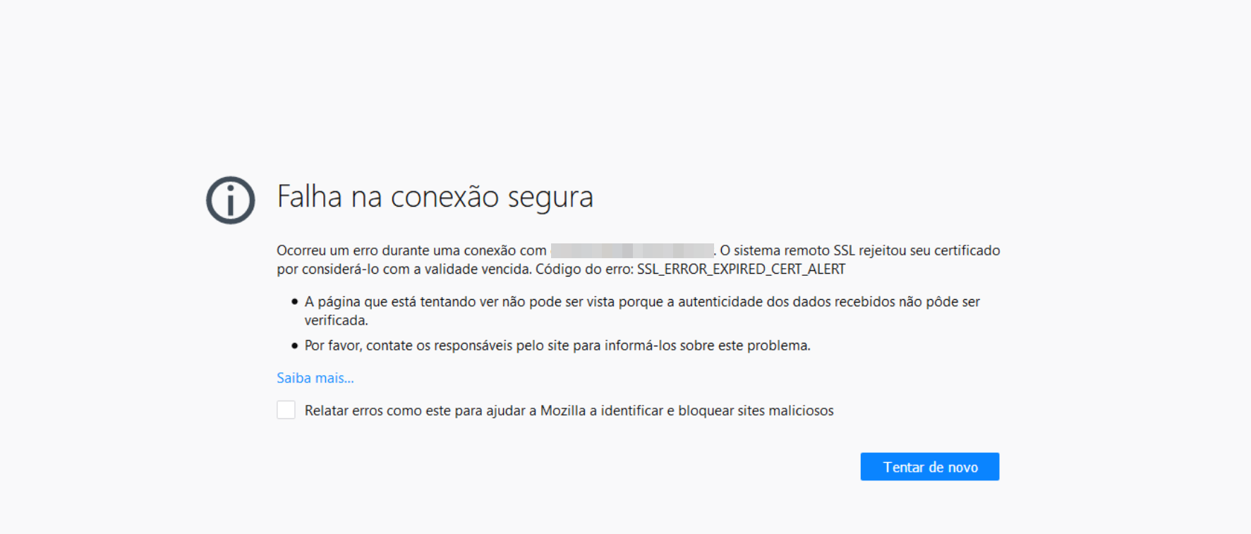 Erro "Falha na conexão segura" no Firefox