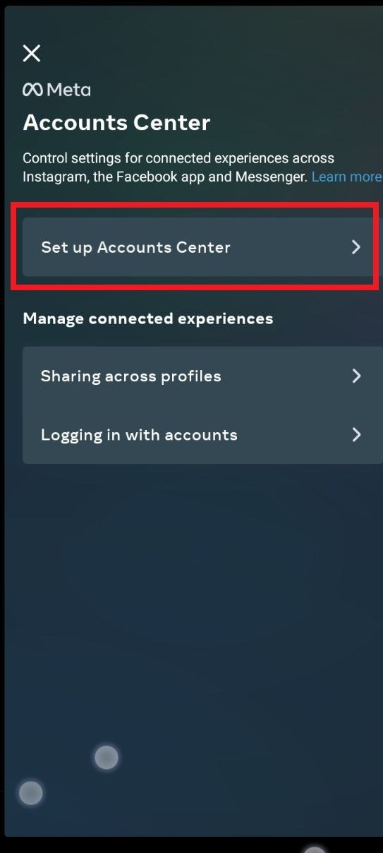 "Set up Accounts Center" to link your Instagram to your Facebook