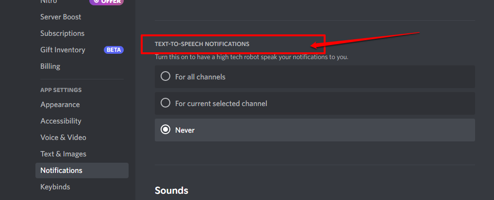 A guide on how to activate TTS notifications