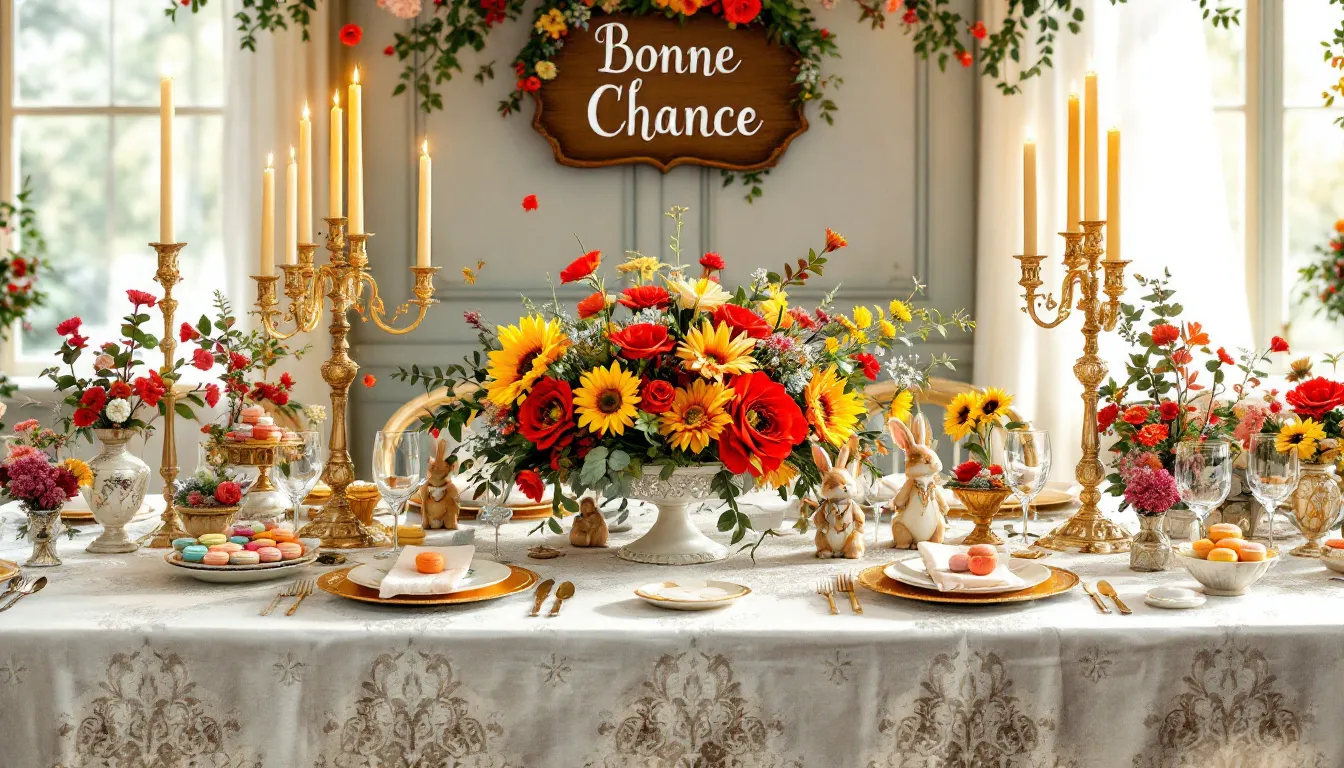 A beautifully arranged wedding reception table setting.