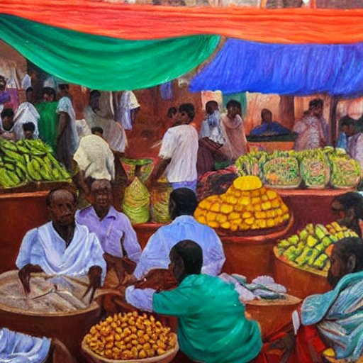 oil painting of market in Sudan