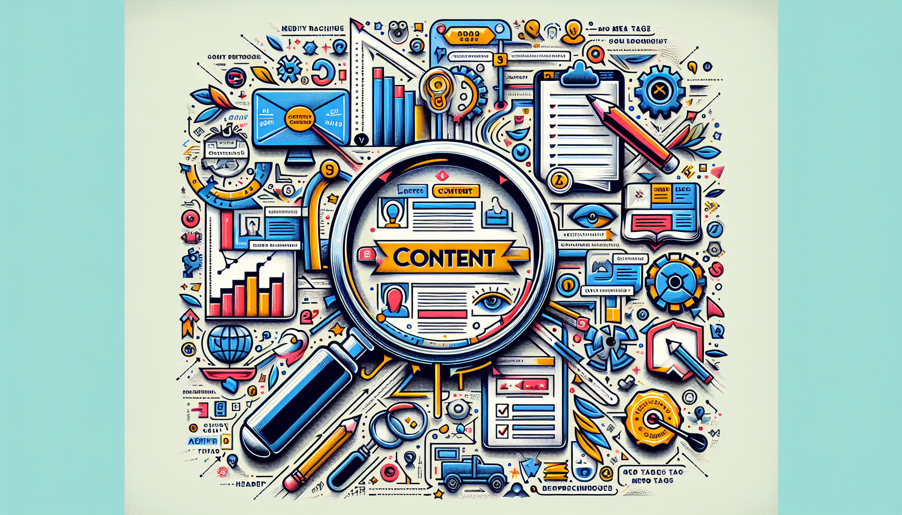 An illustration highlighting key elements of content SEO.