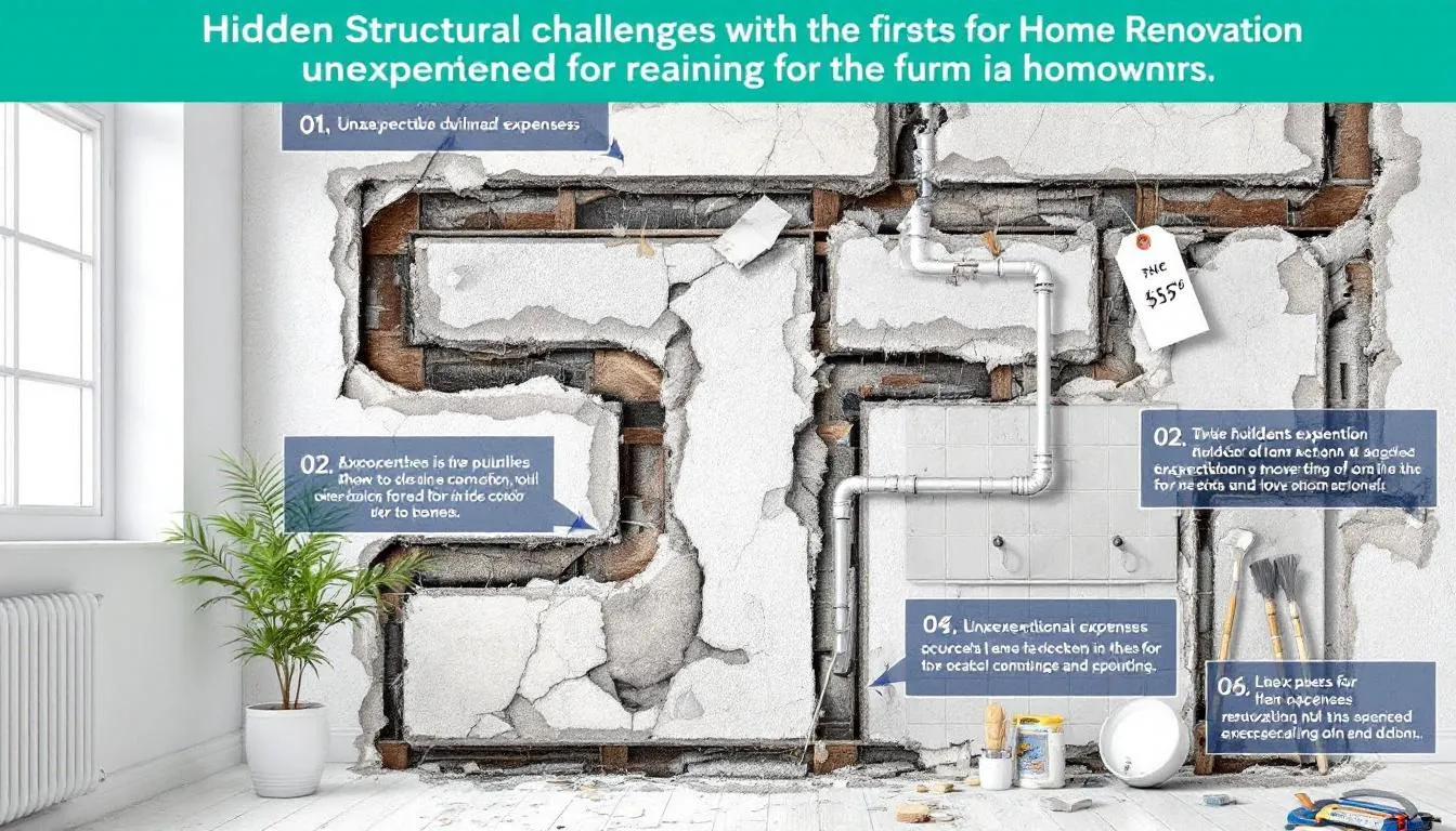 A photograph capturing structural surprises encountered during renovations, highlighting unexpected expenses.
