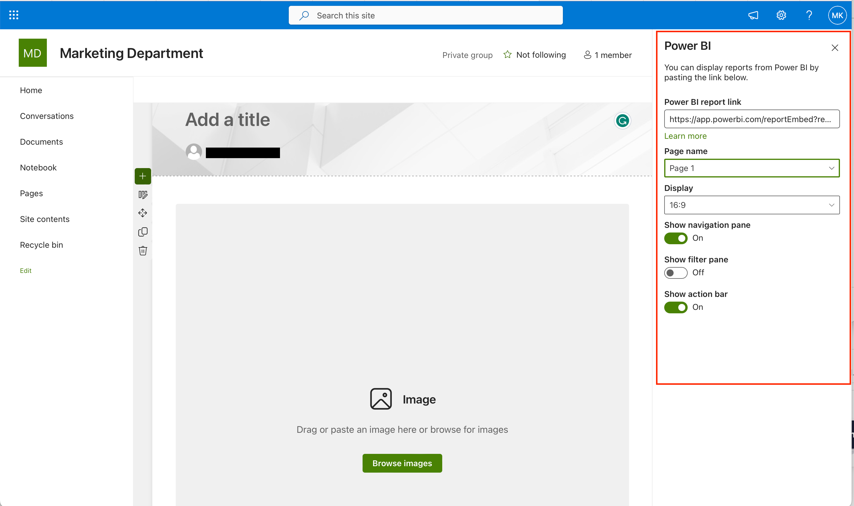 Settings of Power BI report in SharePoint Online