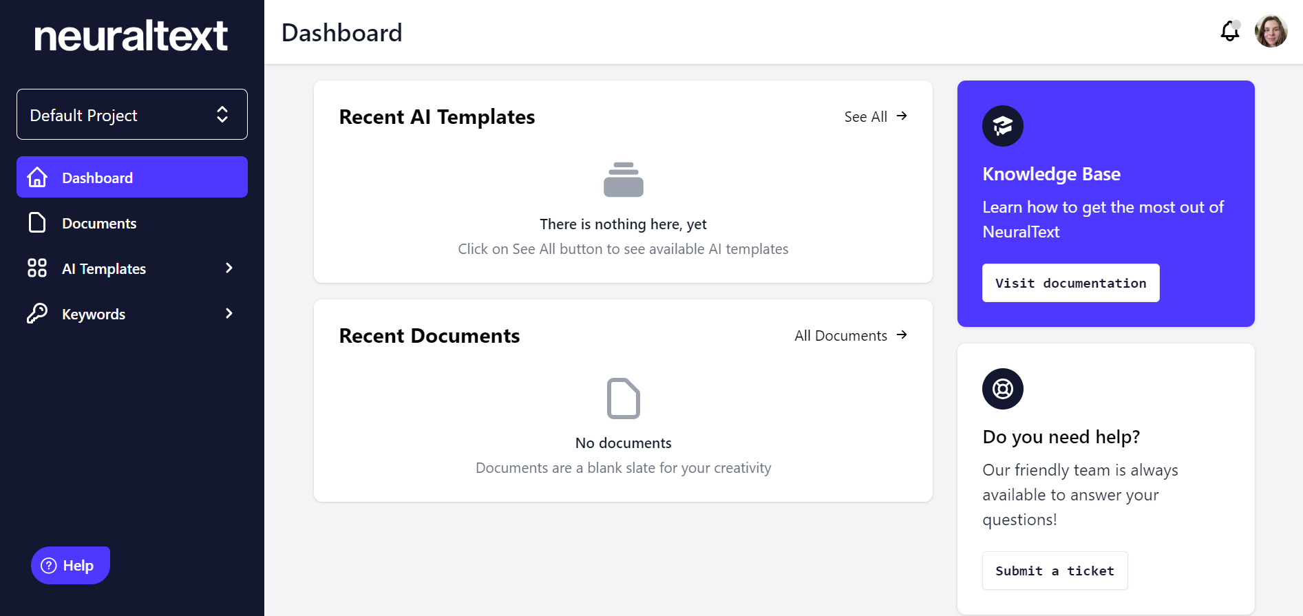 NeuralText Dashboard