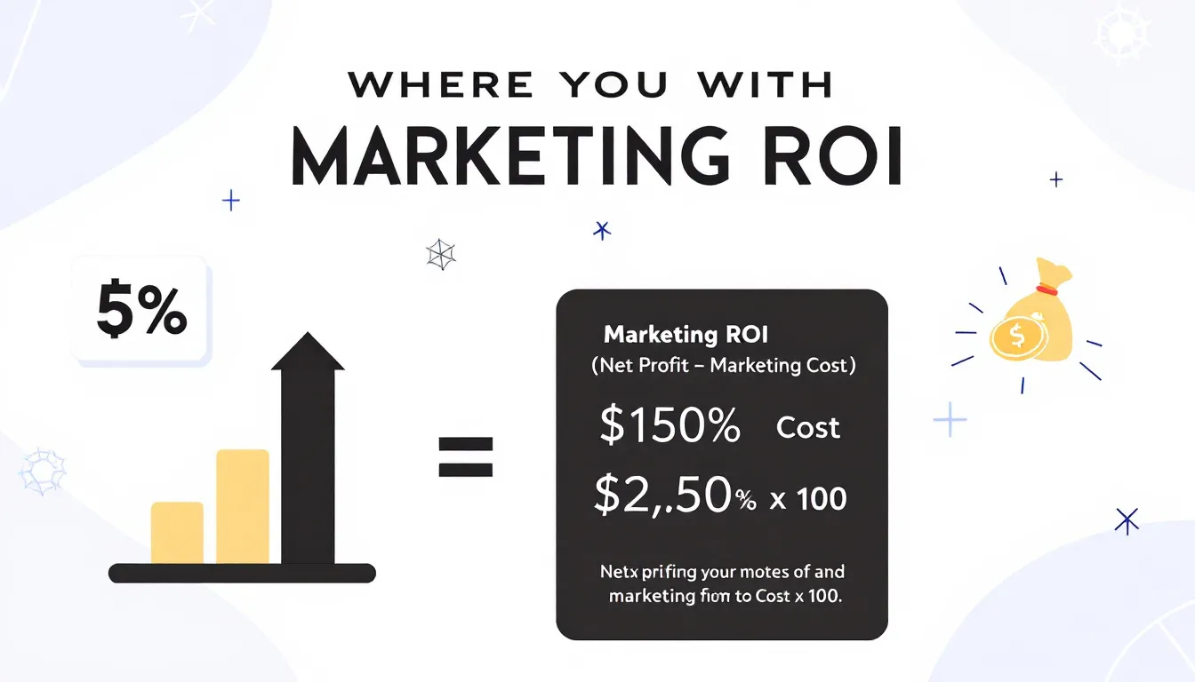 In this image, a detailed infographic illustrates the concept of marketing ROI, highlighting essential components such as marketing investments, costs, and the formula for calculating return on investment. It visually represents how effective marketing campaigns can drive sales growth and improve brand loyalty through various online and offline touchpoints.