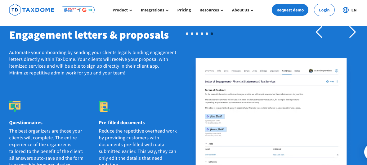 TaxDome Proposals & ELs feature