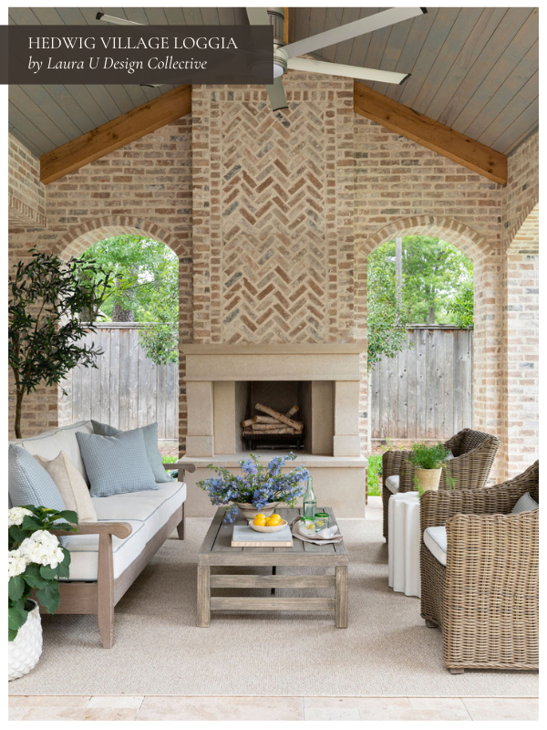this fireplace proves that both indoor and outdoor spaces deserve a roaring fire and visual interest