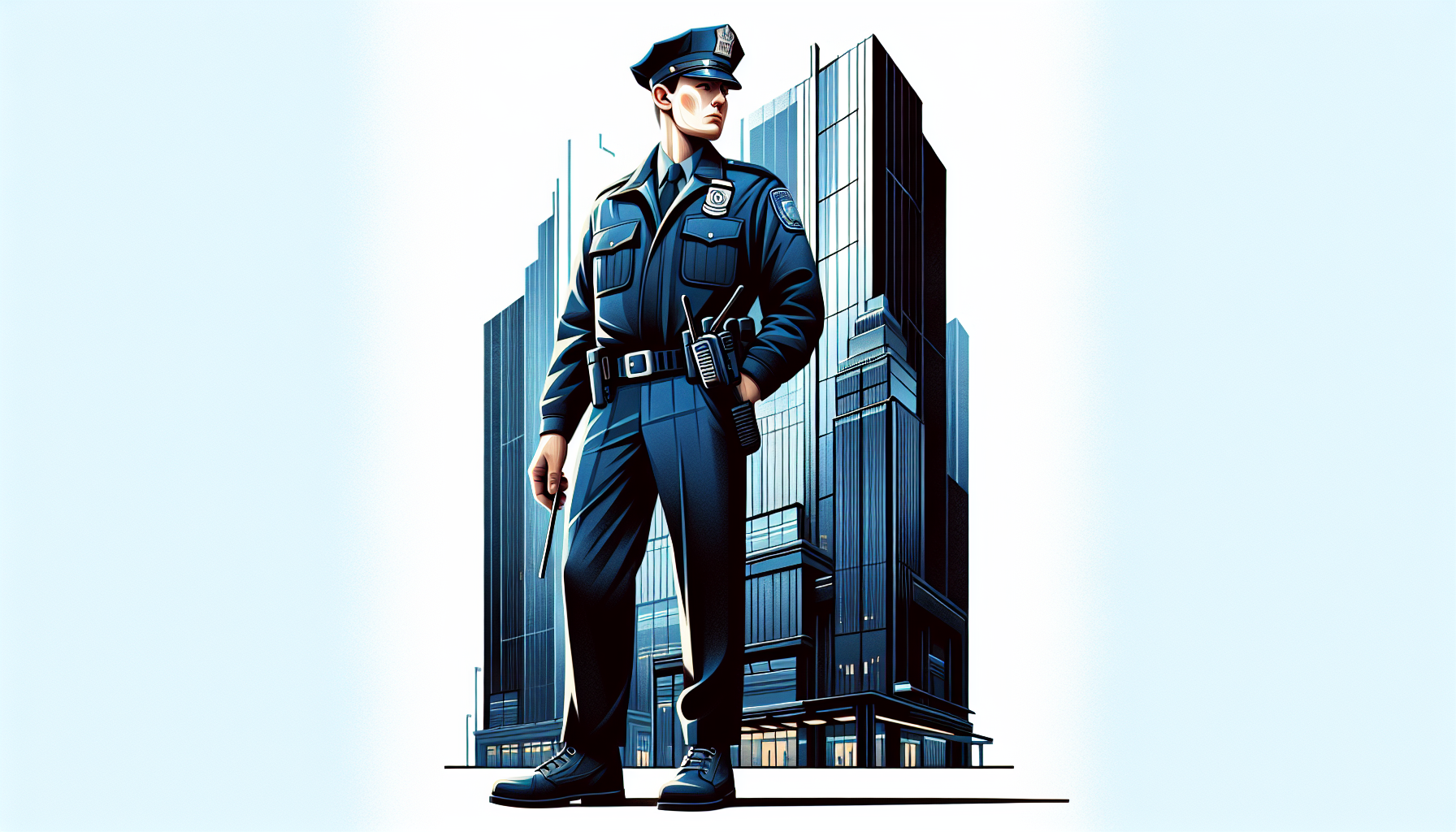 Illustration of a security guard monitoring a premises