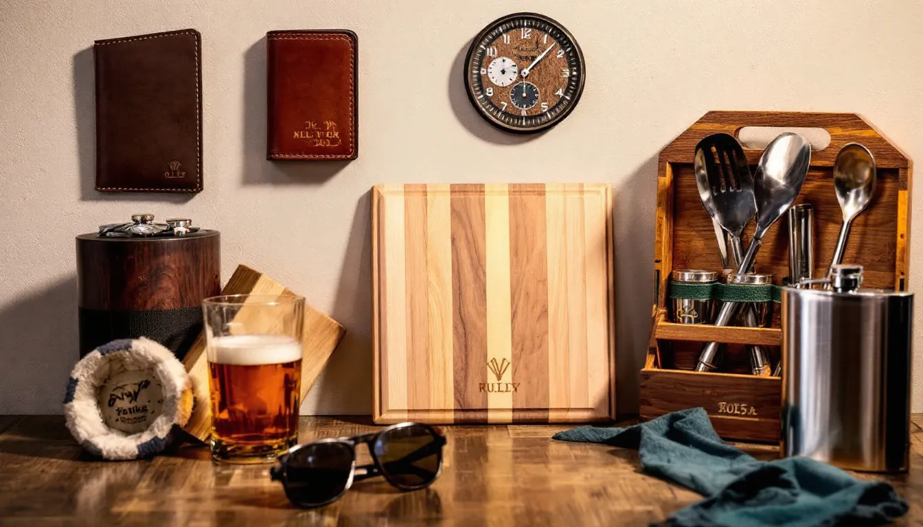 A collection of high-quality gifts for dads, featuring unique and practical items like a portable charger, stylish watch, and durable tools, perfect for Father's Day. These thoughtful presents are ideal for the discerning dad who appreciates quality and functionality in his gifts.