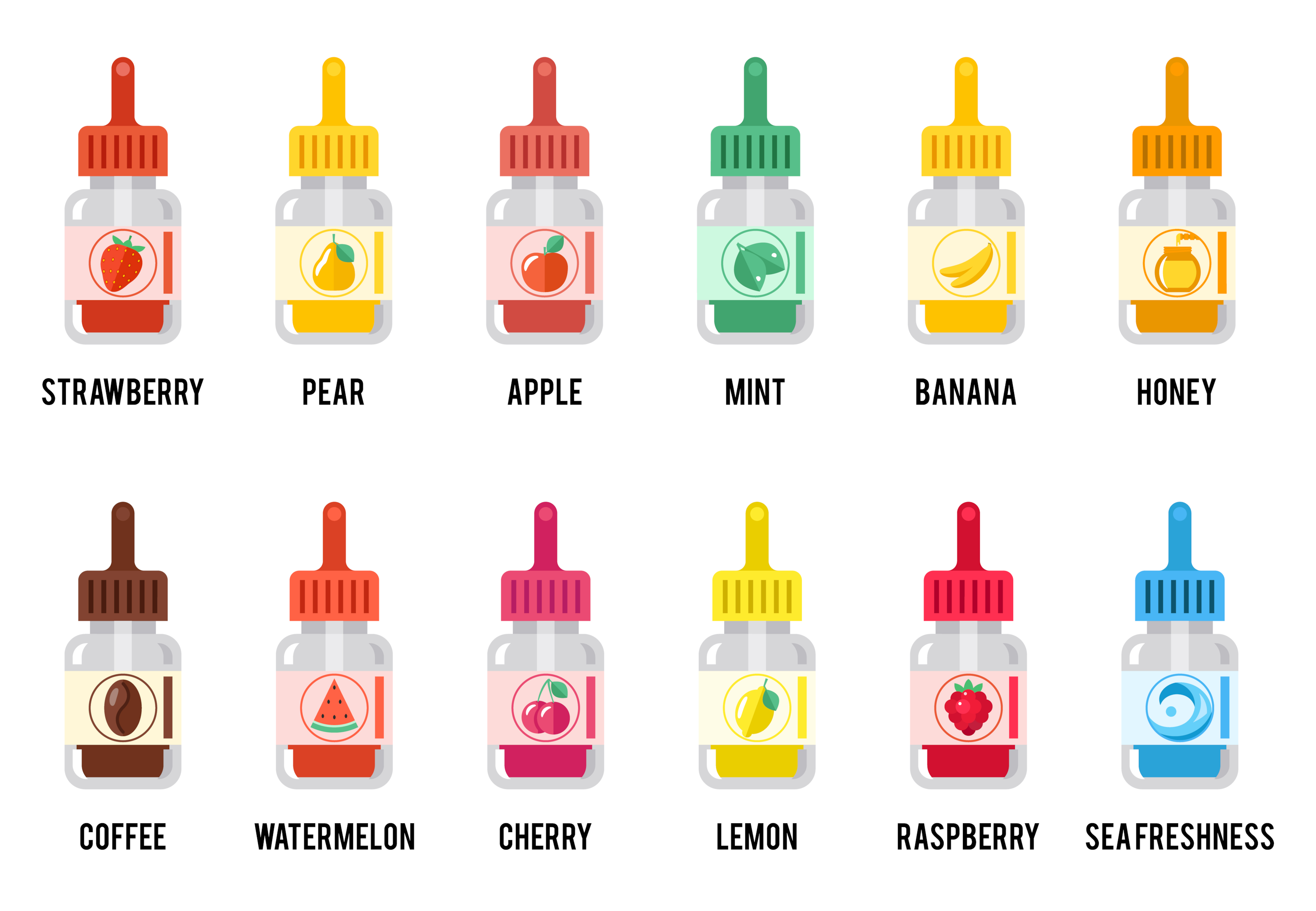 Commercial vaping juices are available in various formulations and flavours.