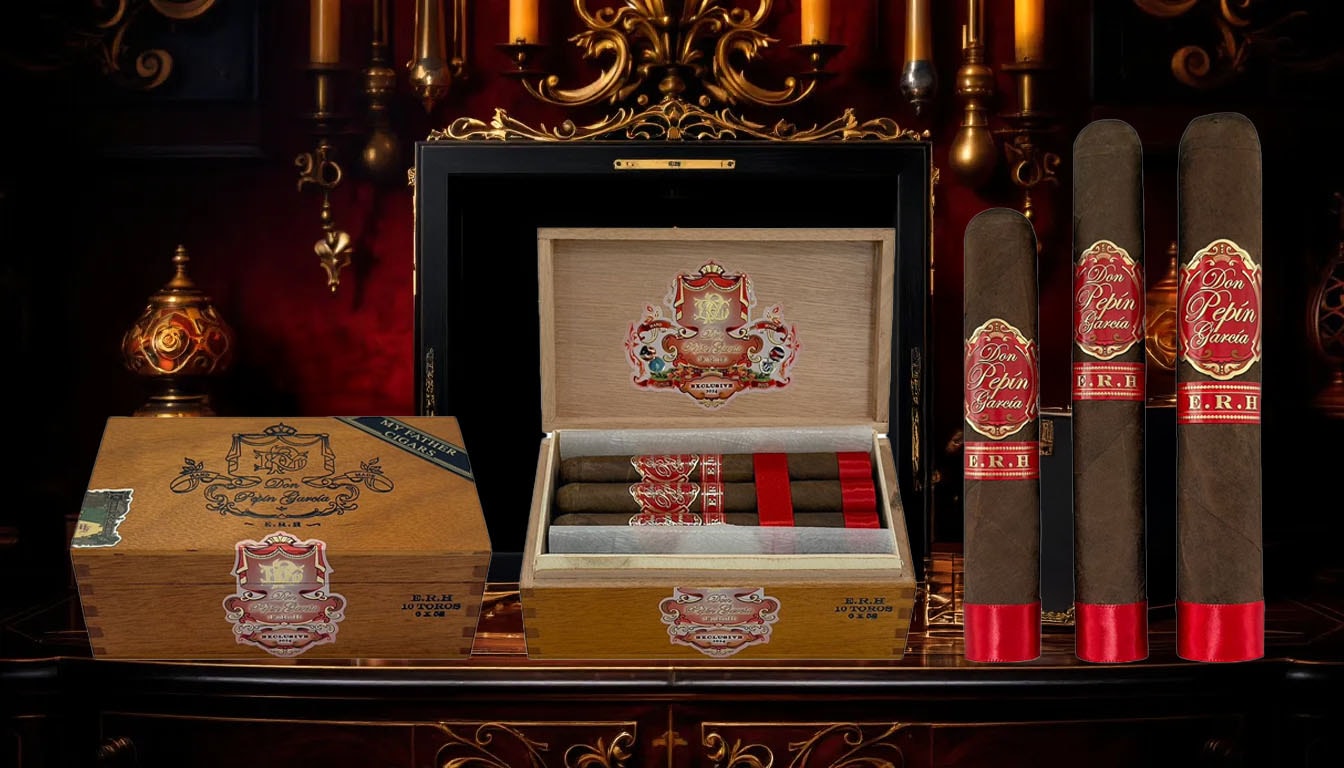 An overview of Don Pepin Garcia E.R.H. cigars showcasing a variety of cigars in a display.