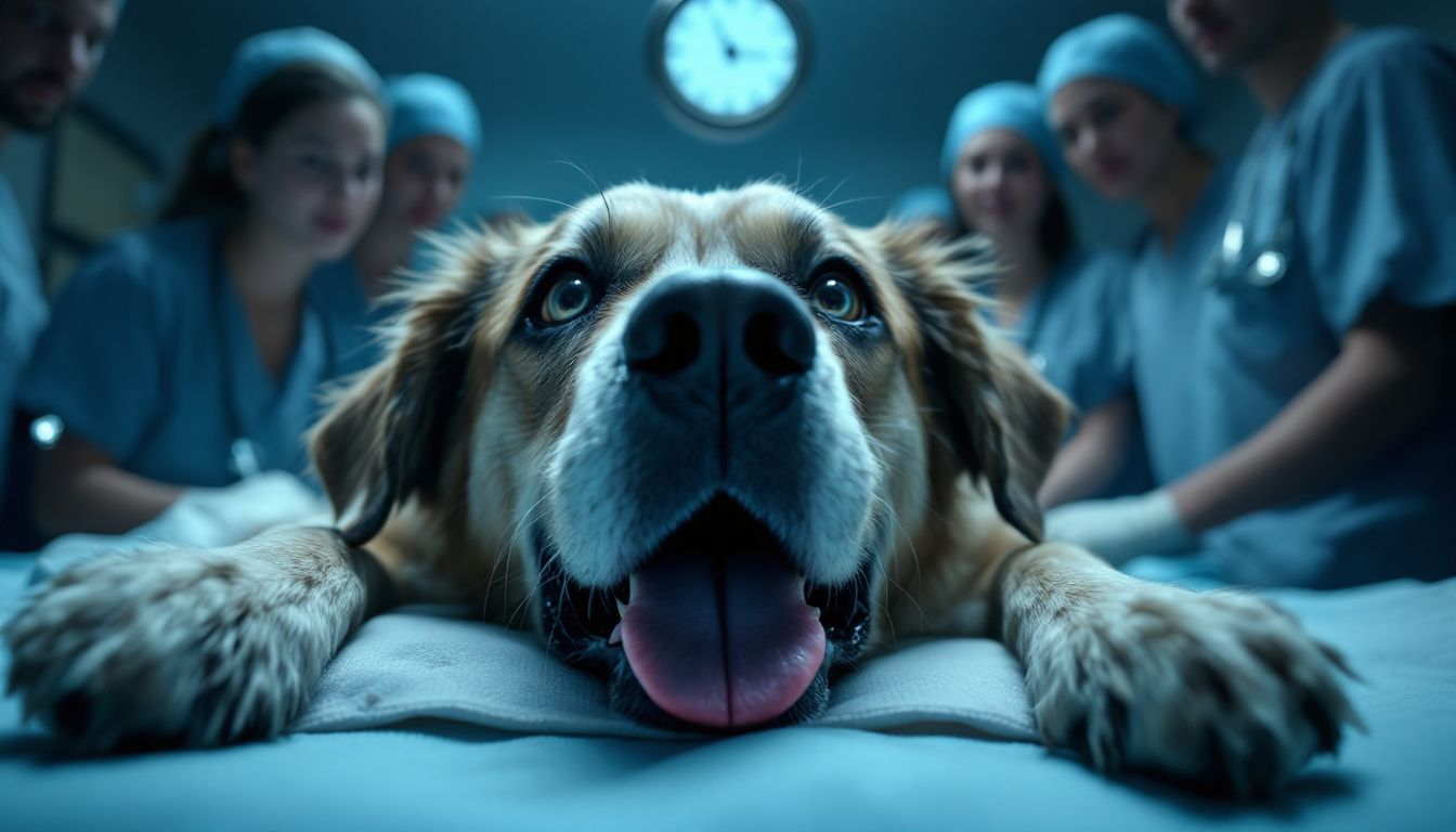 A dog looking concerned, possibly experiencing a seizure.