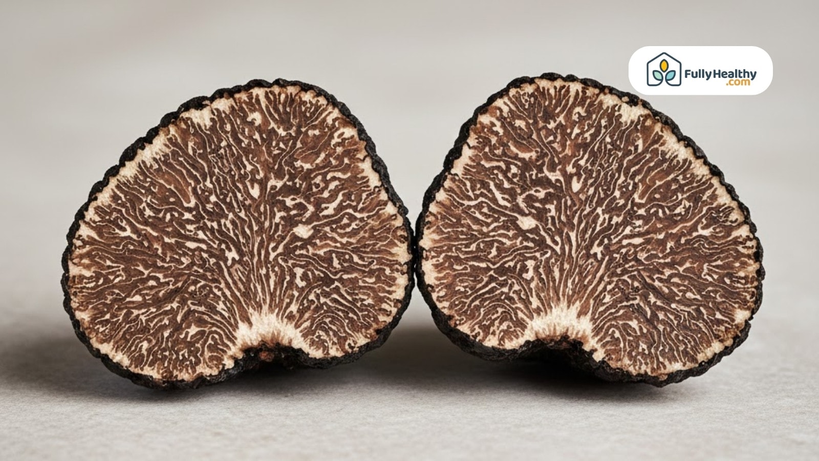 Cross section of black truffle showing intricate marbled interior