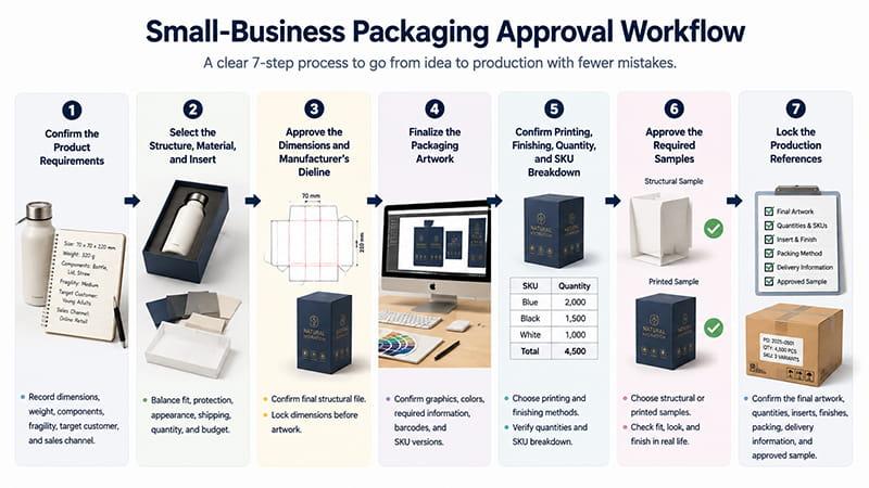 Small business packaging approval workflow from product requirements to production-ready files