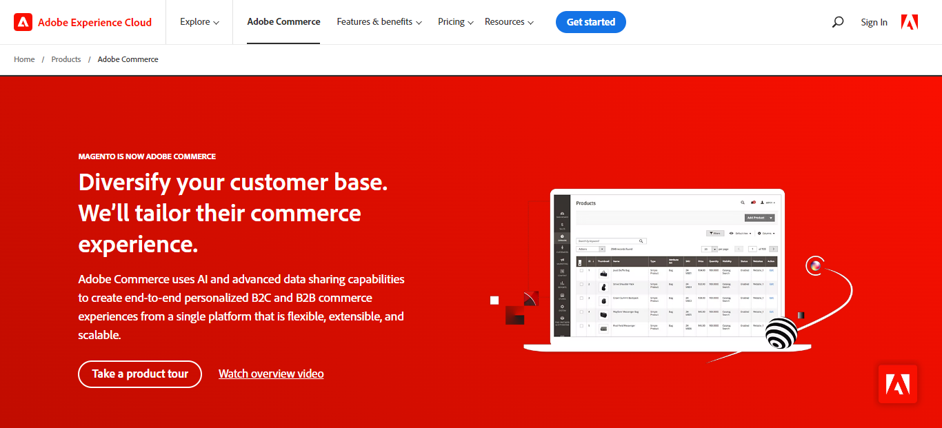 Adobe Commerce home page 