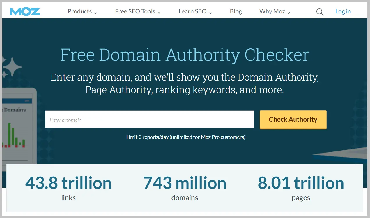 Screenshot of Moz Free domain authority checker webpage 