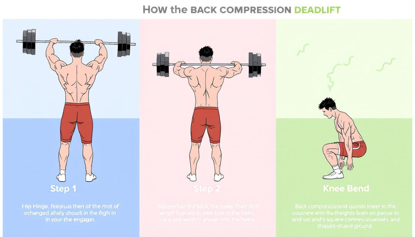 A step-by-step visual guide on how to do back compression deadlift.