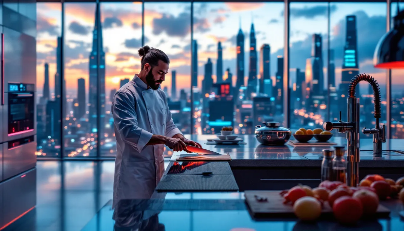 A chef using a knife made of Elmax steel in a kitchen setting.