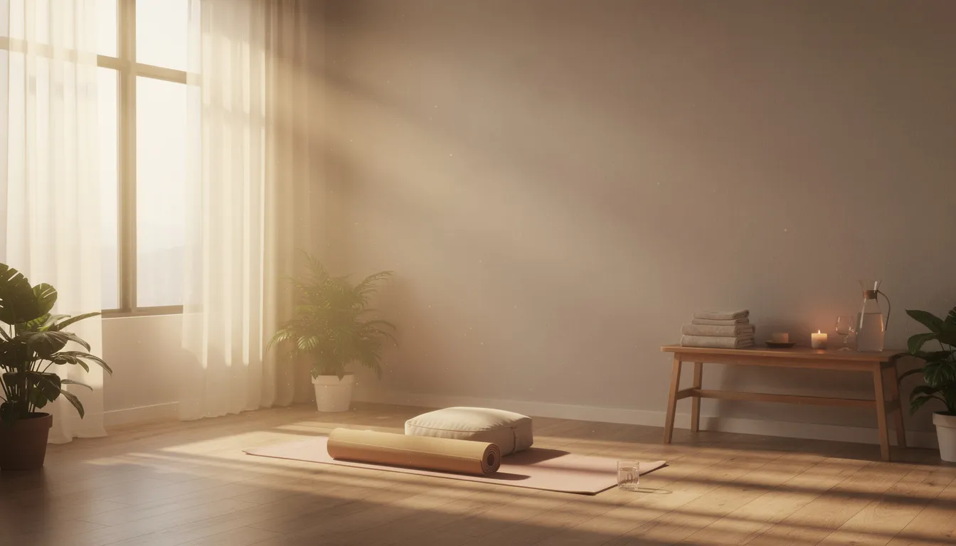 The image depicts a serene wellness space illuminated by sunlight streaming through large windows, creating a warm and inviting atmosphere ideal for morning sauna sessions. This tranquil setting enhances the infrared sauna experience, promoting relaxation and mental clarity, while also highlighting the health benefits of regular infrared sauna sessions for muscle recovery and improved sleep quality.