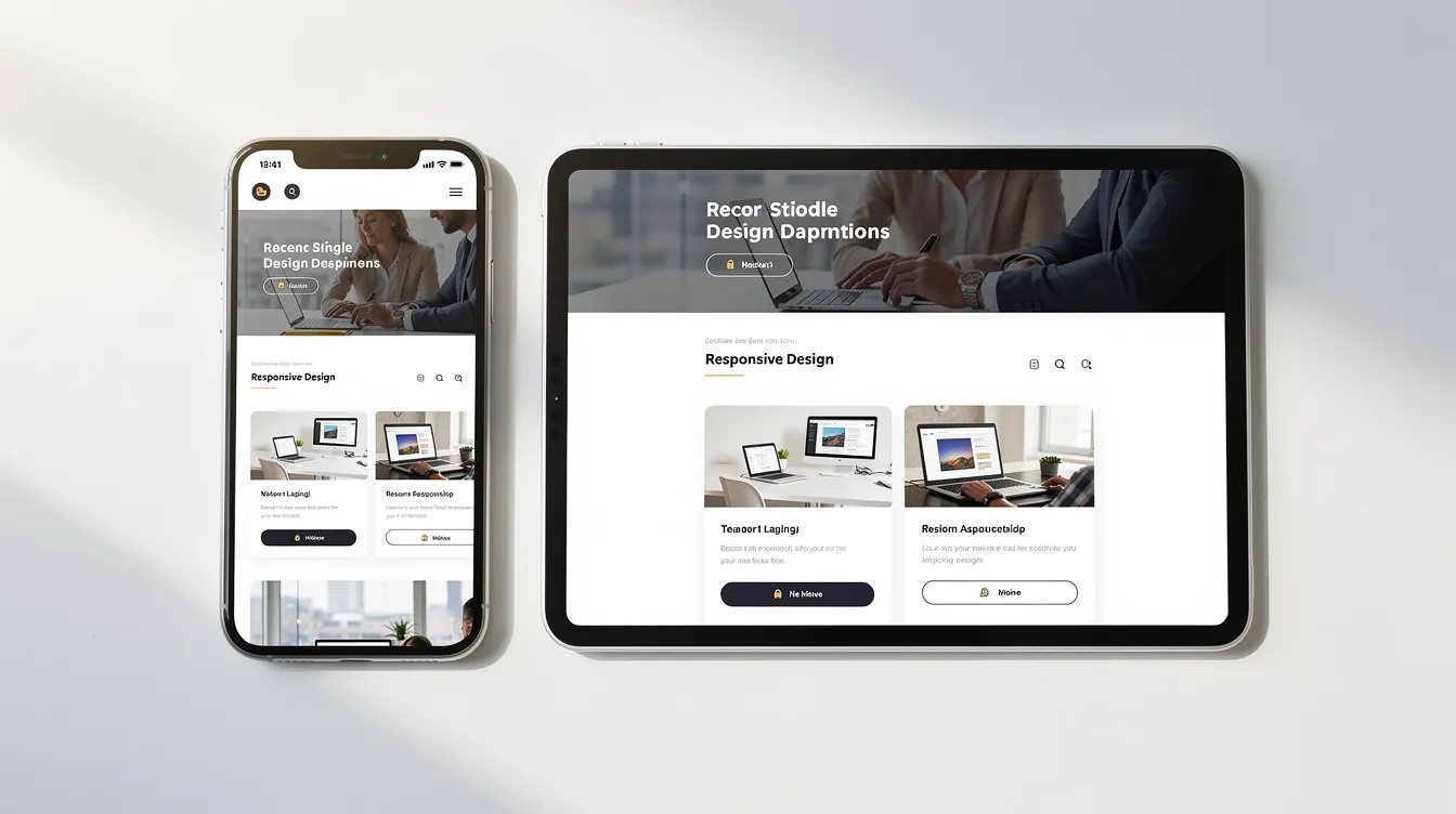 The image shows a mobile phone and a tablet side by side, both displaying the same responsive website design, highlighting how the layout automatically adapts to different screen sizes. This visual representation emphasizes the ease of using an AI website builder to create a professional looking site that is mobile-friendly and fully functional.